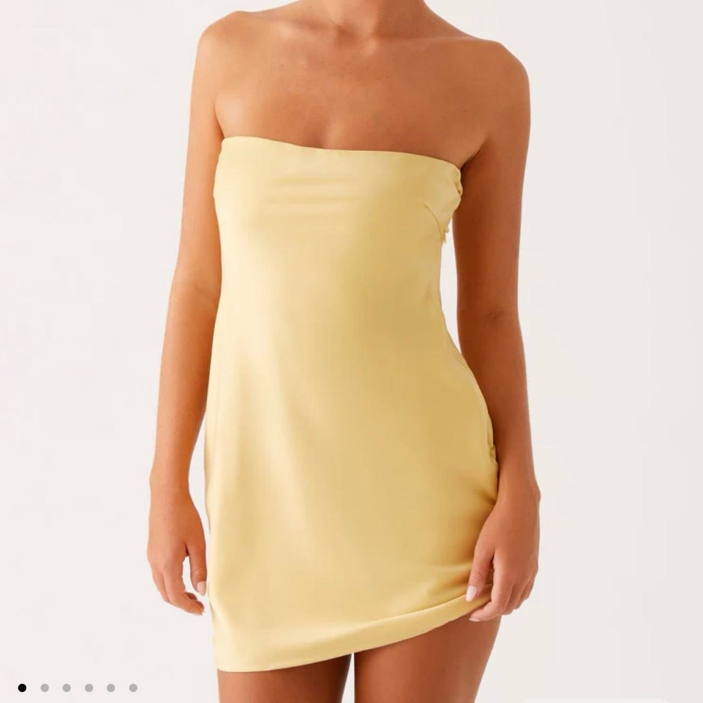 Peppermayo yellow strapless mini dress